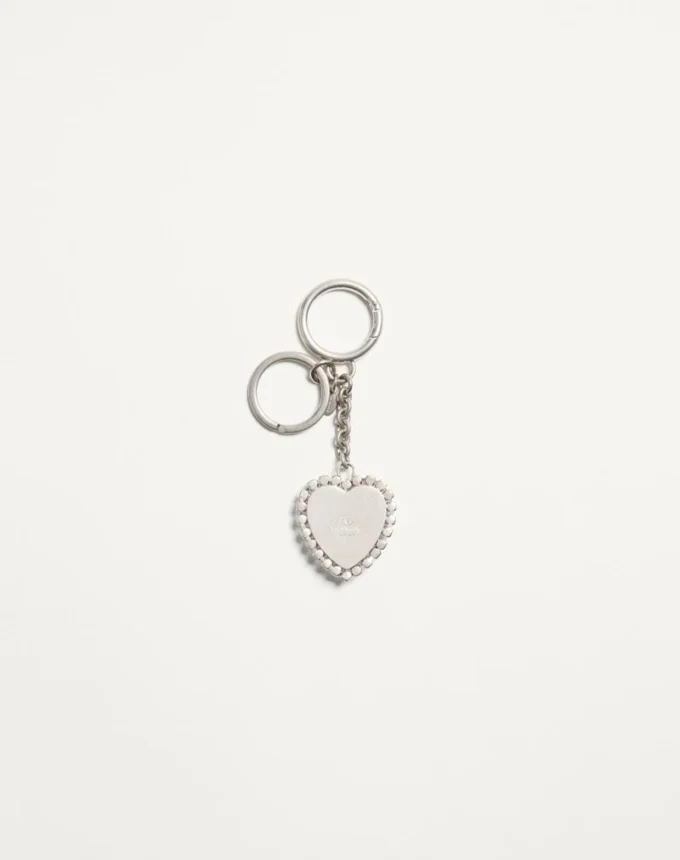 Coeur Hyperbole Bag Charm With Key Chain In Metal, Synthetic Material, And Crystals