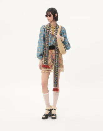 Cotton And Lurex Top With Embroidered Petales D’Amour Print