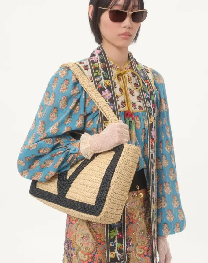 Cotton And Lurex Top With Embroidered Petales D’Amour Print