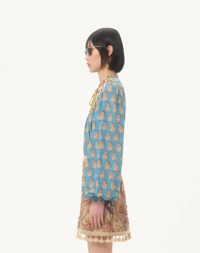 Cotton And Lurex Top With Embroidered Petales D’Amour Print