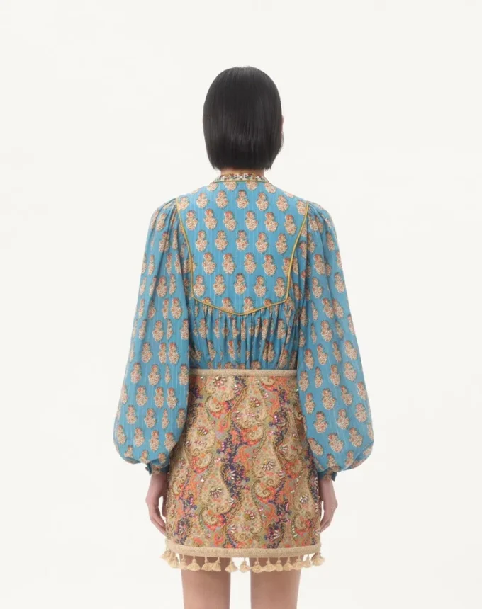 Cotton And Lurex Top With Embroidered Petales D’Amour Print