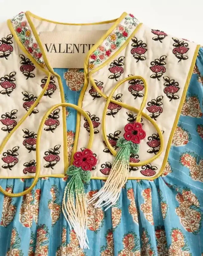 Cotton And Lurex Top With Embroidered Petales D’Amour Print