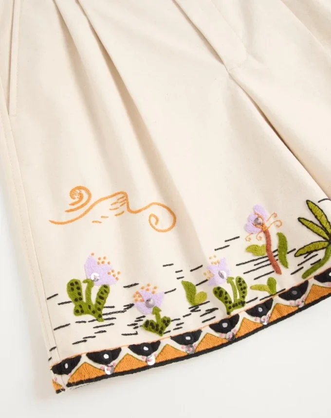 Cotton Canvas Bermuda Shorts With Floral Embroidery And Jacquard Trimmings