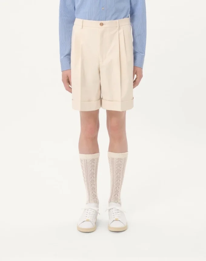 Cotton Canvas Cuffed Bermuda Shorts