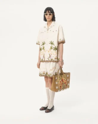 Cotton Canvas Shirt With Floral Embroidery