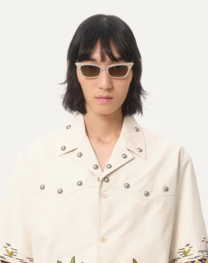 Cotton Canvas Shirt With Floral Embroidery