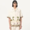 Cotton Canvas Shirt With Floral Embroidery