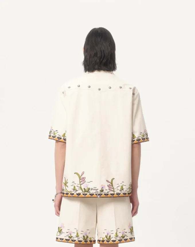 Cotton Canvas Shirt With Floral Embroidery