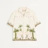 Cotton Canvas Shirt With Floral Embroidery