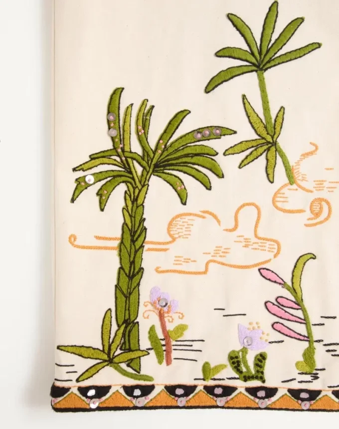 Cotton Canvas Shirt With Floral Embroidery