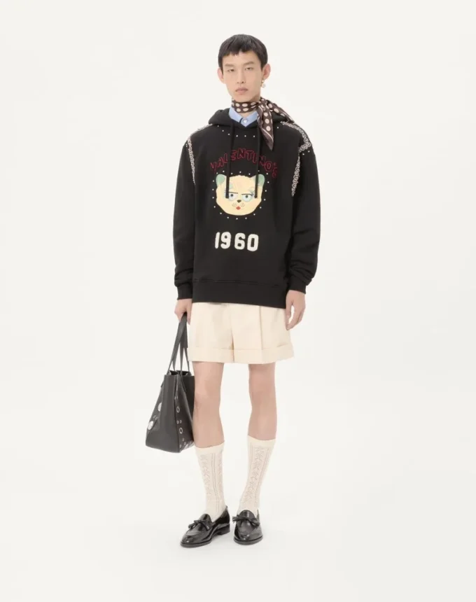 Cotton Hooded Sweatshirt With Le Chat De La Maison Patch