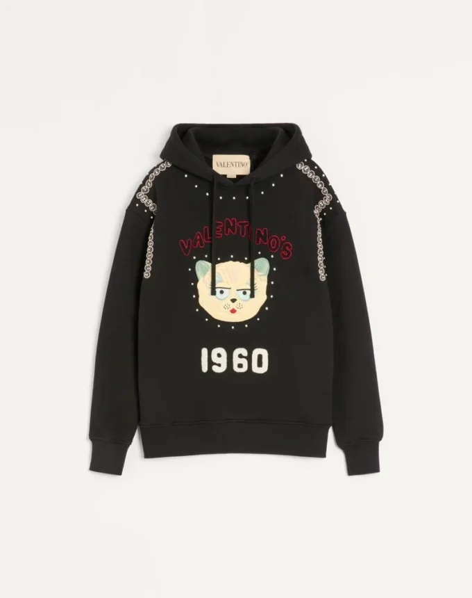 Cotton Hooded Sweatshirt With Le Chat De La Maison Patch