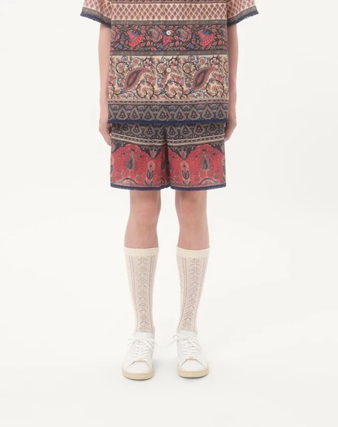 Cotton Muslin Bermuda Shorts With Voyage Imaginaire Print And Passementerie Trim
