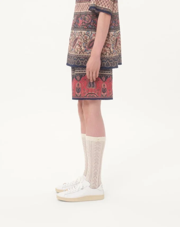 Cotton Muslin Bermuda Shorts With Voyage Imaginaire Print And Passementerie Trim