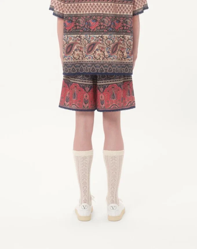 Cotton Muslin Bermuda Shorts With Voyage Imaginaire Print And Passementerie Trim