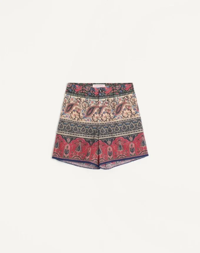 Cotton Muslin Bermuda Shorts With Voyage Imaginaire Print And Passementerie Trim