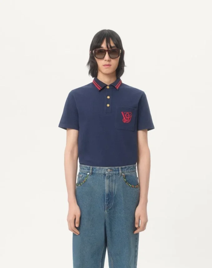 Cotton Piqué Polo Shirt With Vg Embroidery