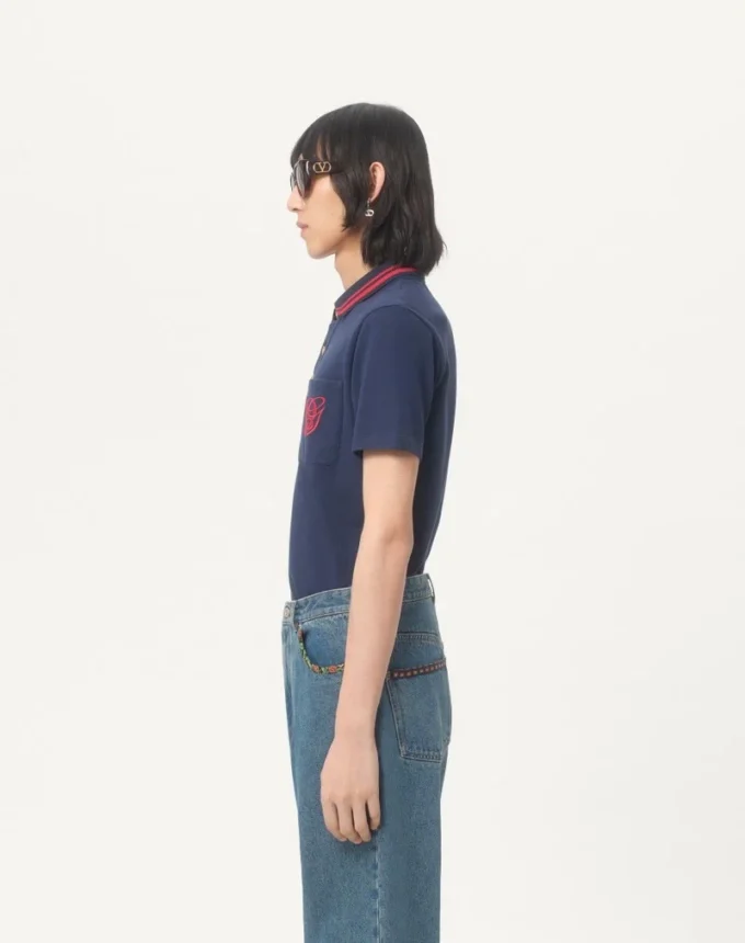 Cotton Piqué Polo Shirt With Vg Embroidery