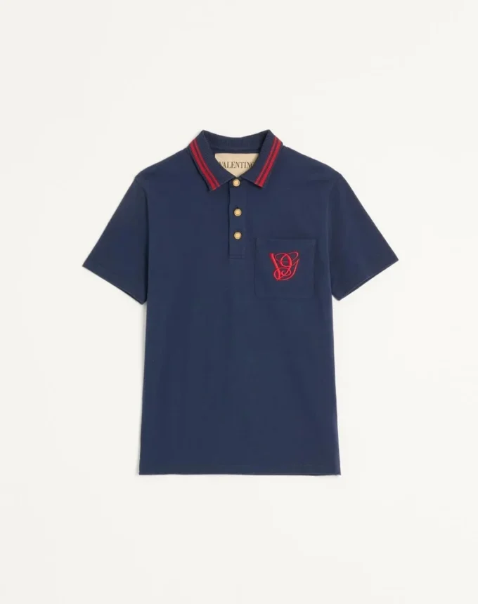 Cotton Piqué Polo Shirt With Vg Embroidery