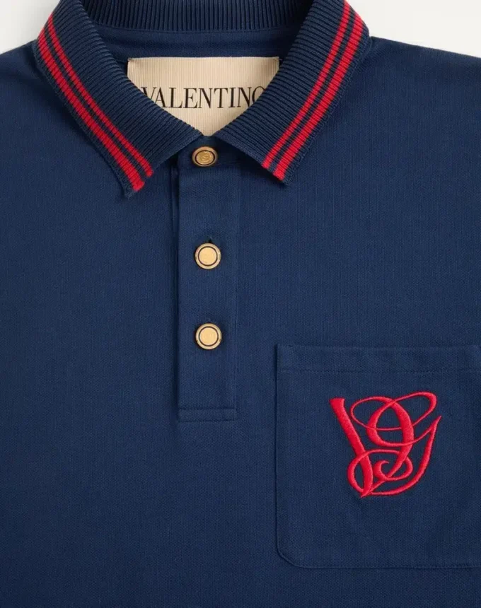Cotton Piqué Polo Shirt With Vg Embroidery