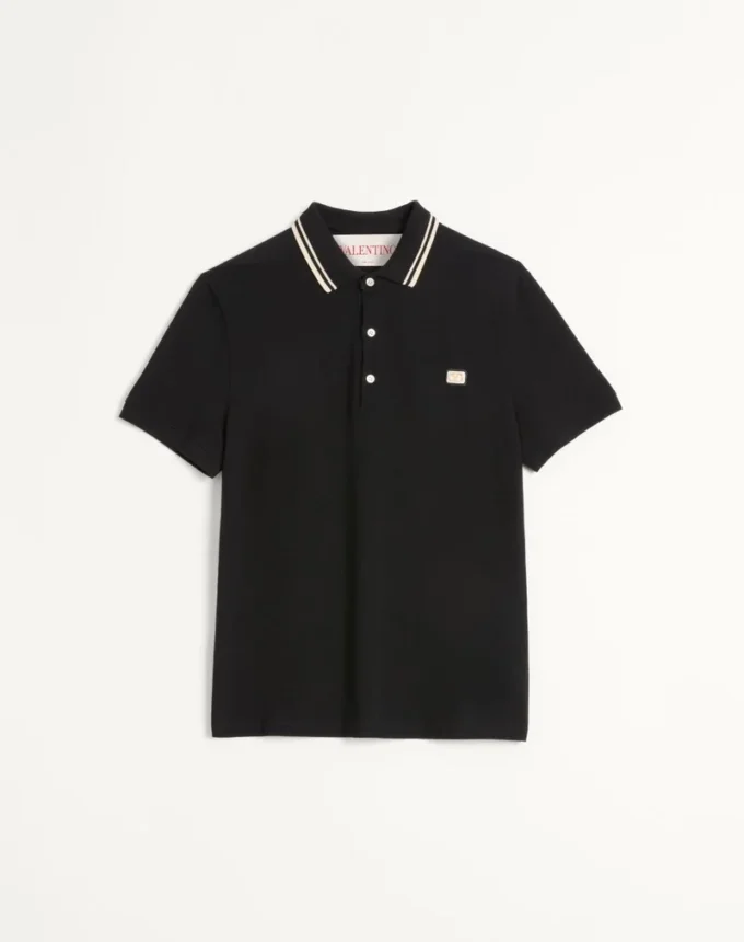 Cotton Piqué Polo Shirt With Vlogo Patch