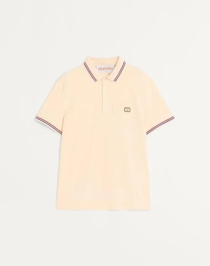 Cotton Piqué Polo Shirt With Vlogo Patch