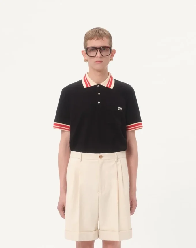 Cotton Piqué Polo Shirt With Vlogo Patch
