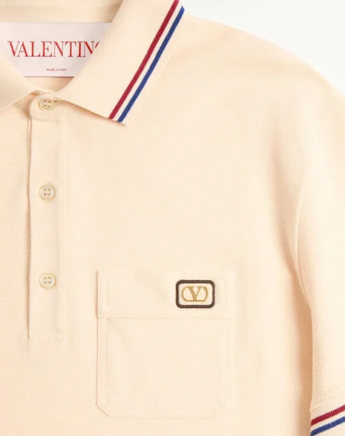 Cotton Piqué Polo Shirt With Vlogo Patch