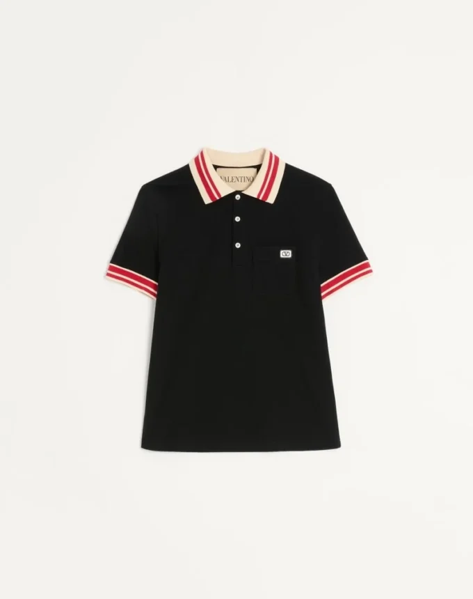 Cotton Piqué Polo Shirt With Vlogo Patch