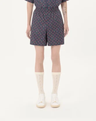 Cotton Poplin Bermuda Shorts With Cherryfic Print