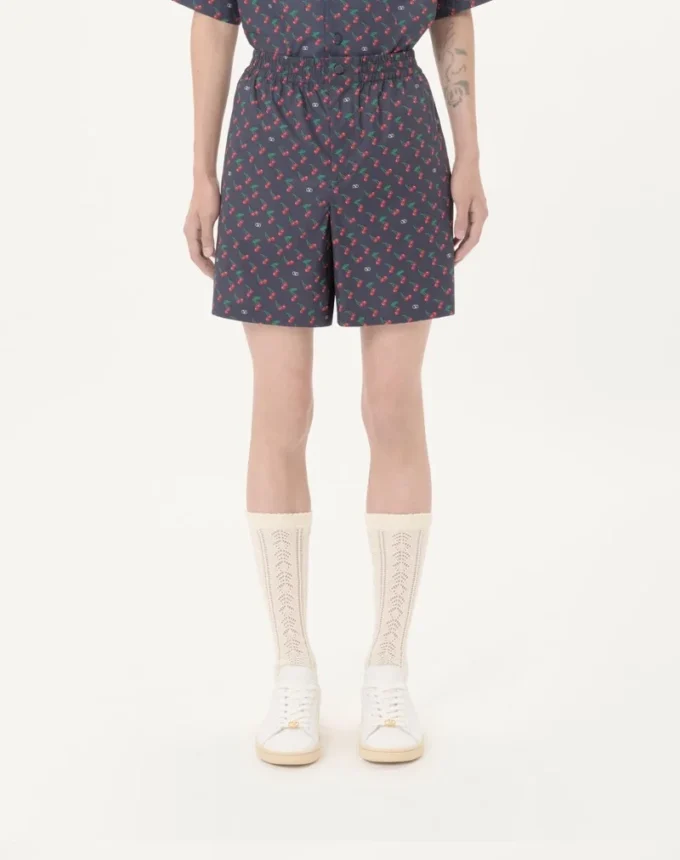 Cotton Poplin Bermuda Shorts With Cherryfic Print