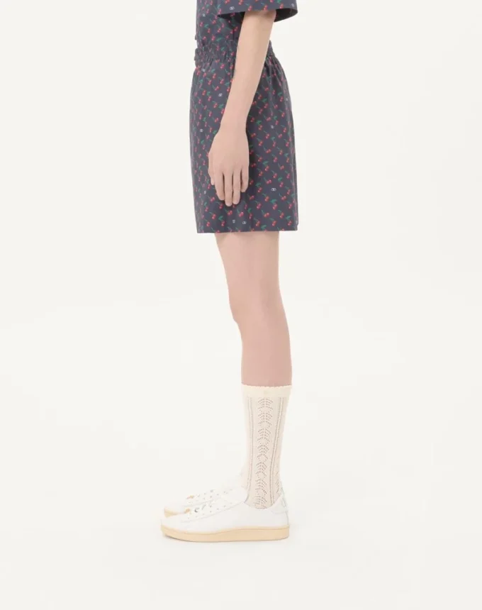 Cotton Poplin Bermuda Shorts With Cherryfic Print