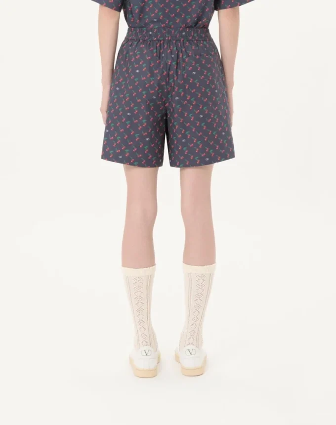 Cotton Poplin Bermuda Shorts With Cherryfic Print