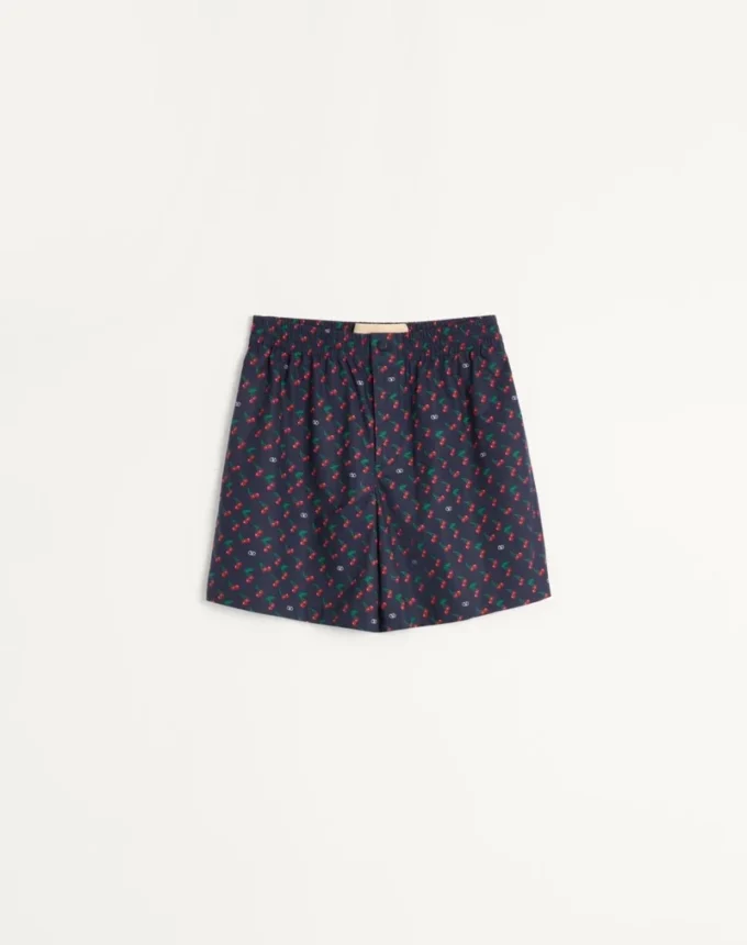 Cotton Poplin Bermuda Shorts With Cherryfic Print