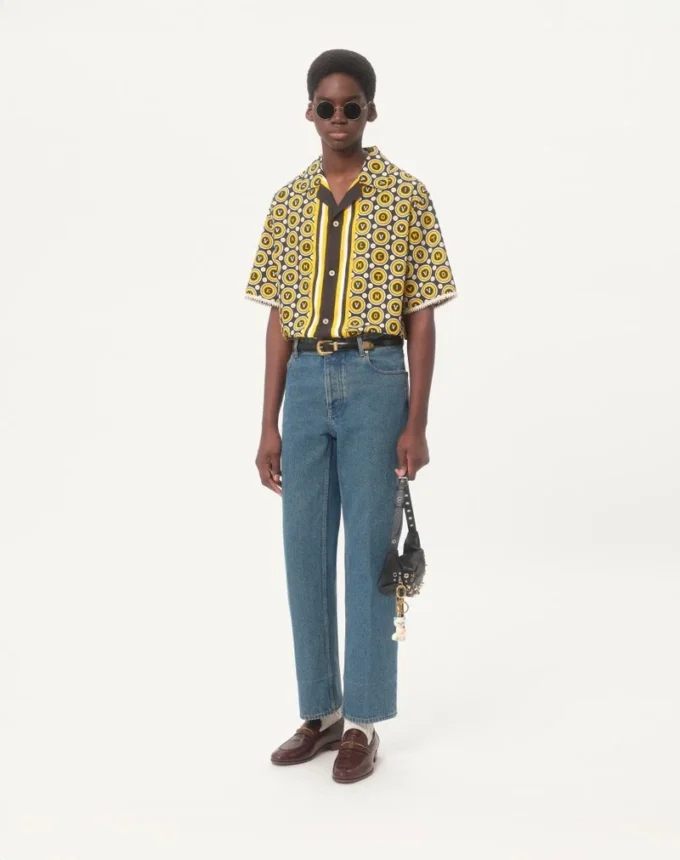 Cotton Poplin Bowling Shirt With Bulles Royales Print