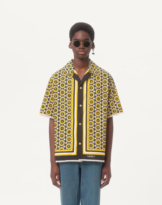 Cotton Poplin Bowling Shirt With Bulles Royales Print