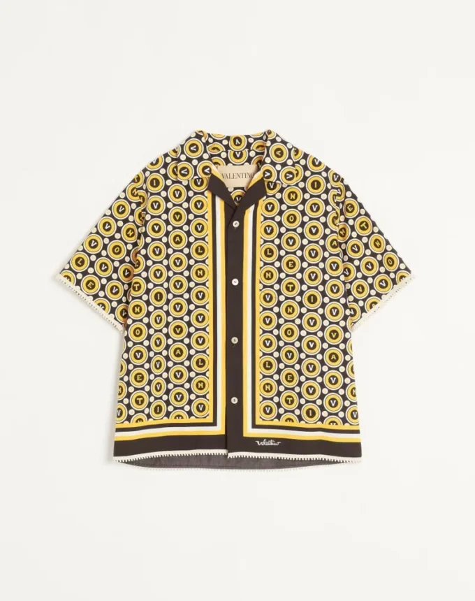 Cotton Poplin Bowling Shirt With Bulles Royales Print