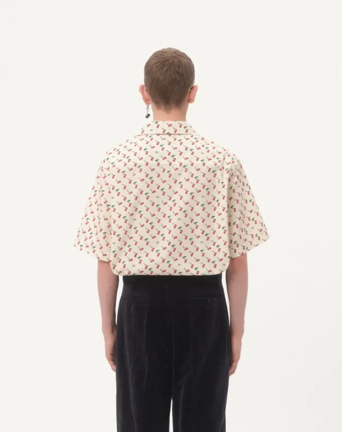 Cotton Poplin Bowling Shirt With Cherryfic Print