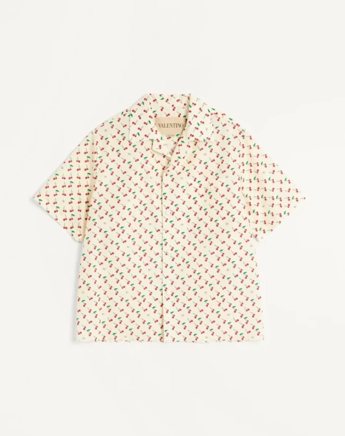 Cotton Poplin Bowling Shirt With Cherryfic Print