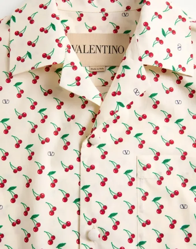 Cotton Poplin Bowling Shirt With Cherryfic Print