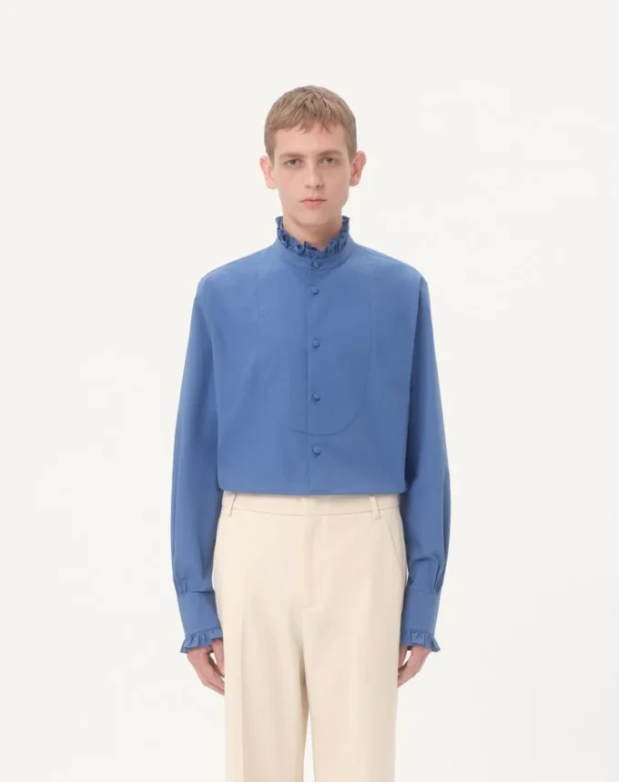 Cotton Poplin Shirt With Plastron And Ruffles