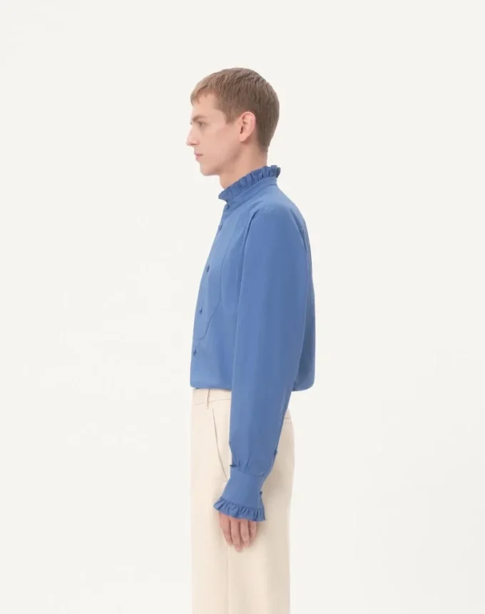 Cotton Poplin Shirt With Plastron And Ruffles