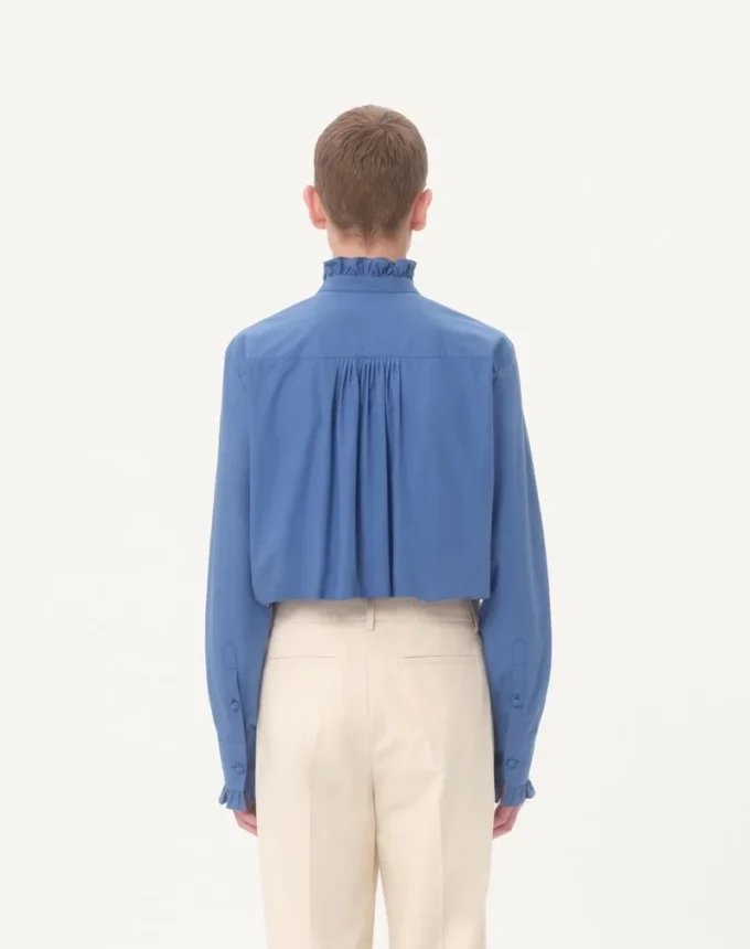 Cotton Poplin Shirt With Plastron And Ruffles