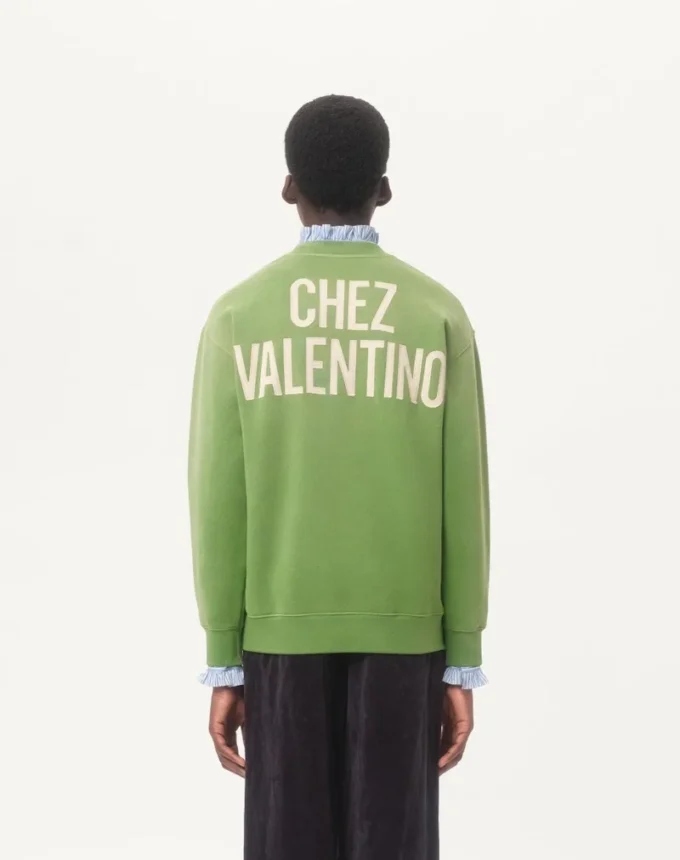 Cotton Sweatshirt With Chez Valentino Print And Embroidery