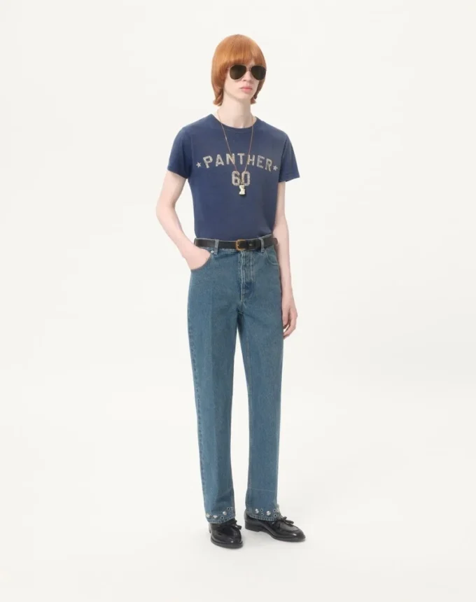 Cotton T-Shirt With Chez Valentino Print And Patch