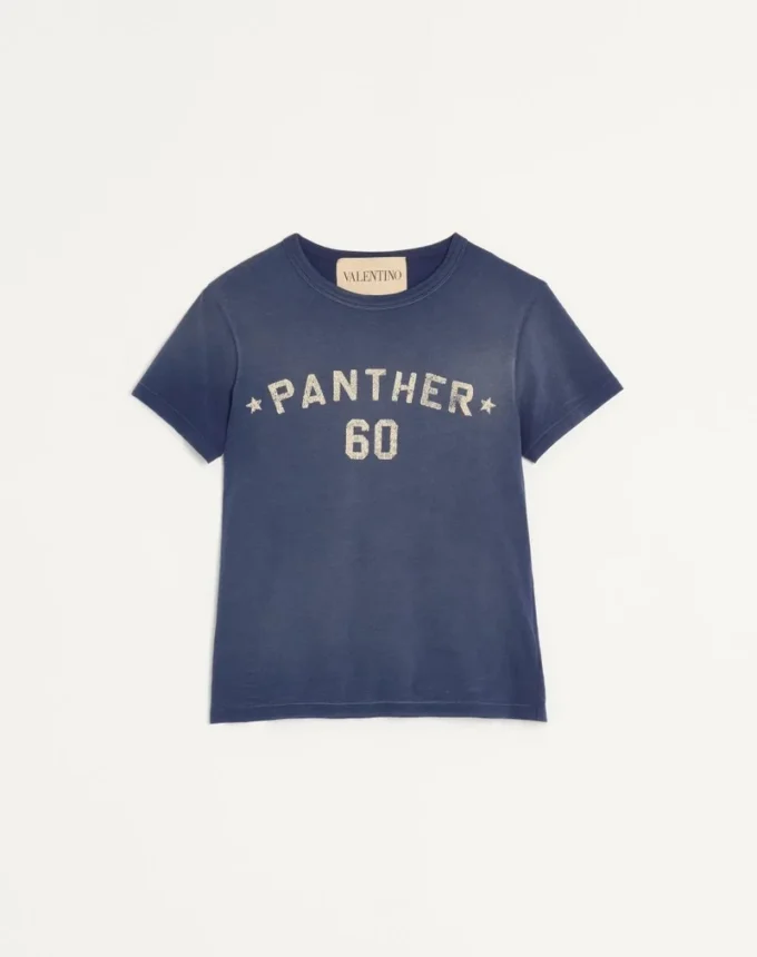 Cotton T-Shirt With Chez Valentino Print And Patch