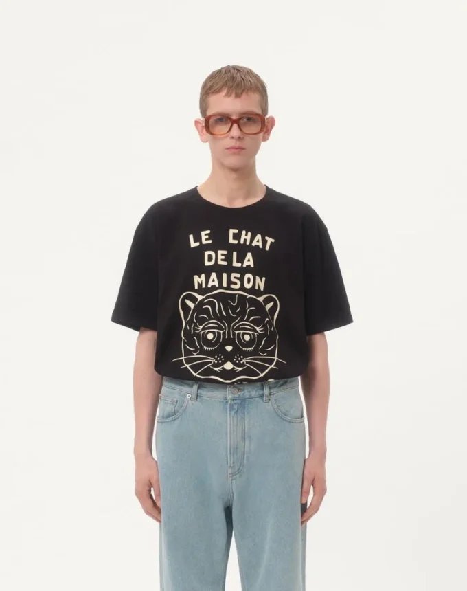 Cotton T-Shirt With Le Chat De La Maison Print