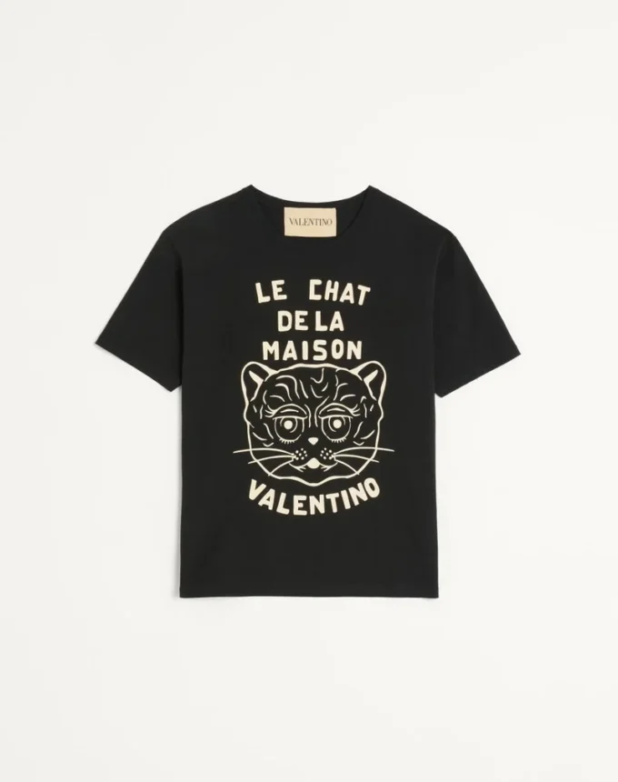 Cotton T-Shirt With Le Chat De La Maison Print