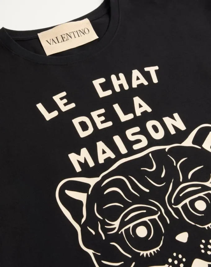 Cotton T-Shirt With Le Chat De La Maison Print