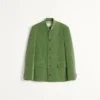 Cotton Velvet And Washed Linen Jacket With Mandarin Collar